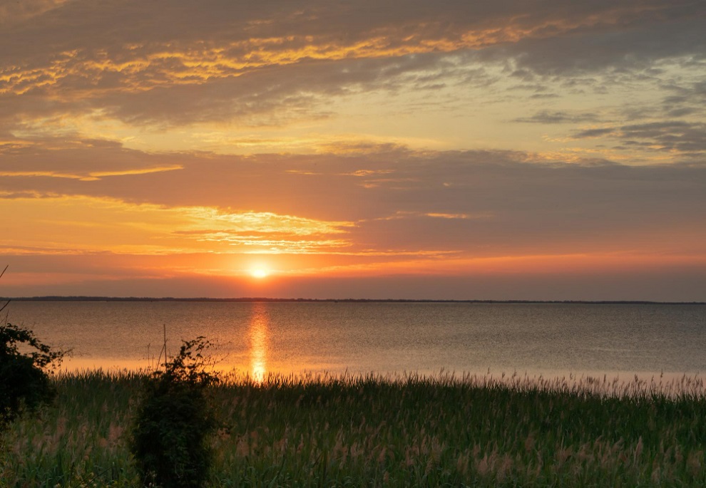 Sunrise over the water in outer banks