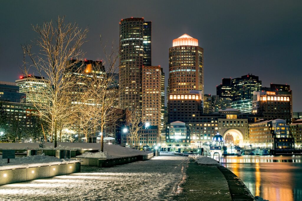 Boston Snowy Night View